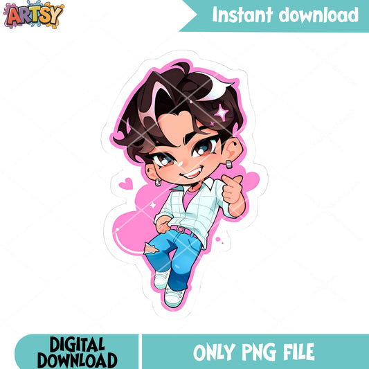 Jungkook anime chibi png, anime chibi kpop png, chibi kpop png