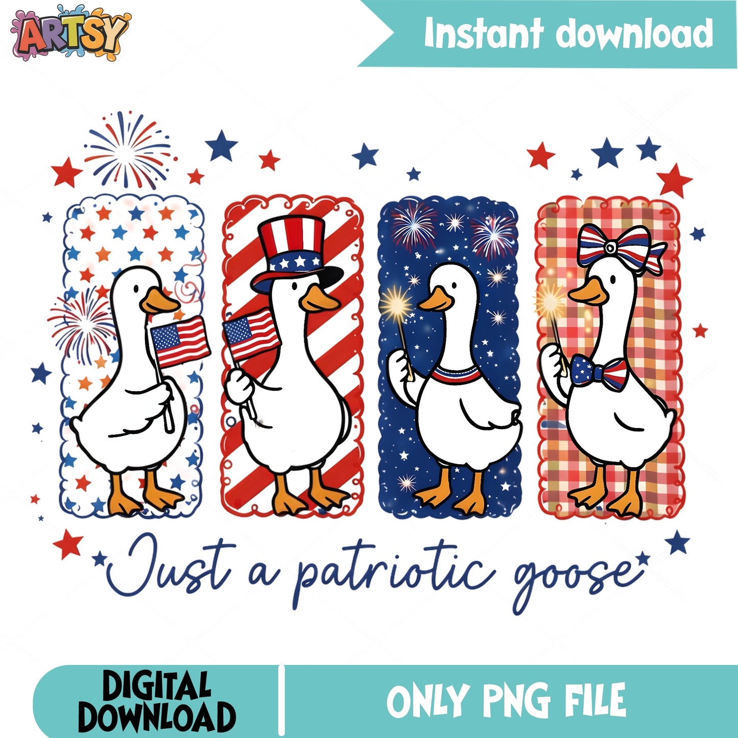 Just A Patriotic Goose PNG, 4th Of July PNG, American Flag PNG