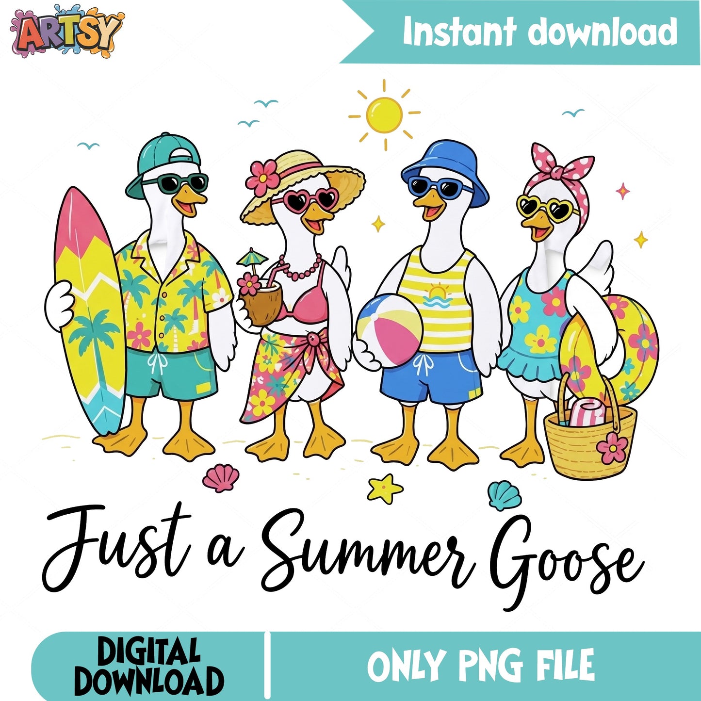Just A Summer Goose PNG, Funny Duck Beach Summer PNG, Goose PNG