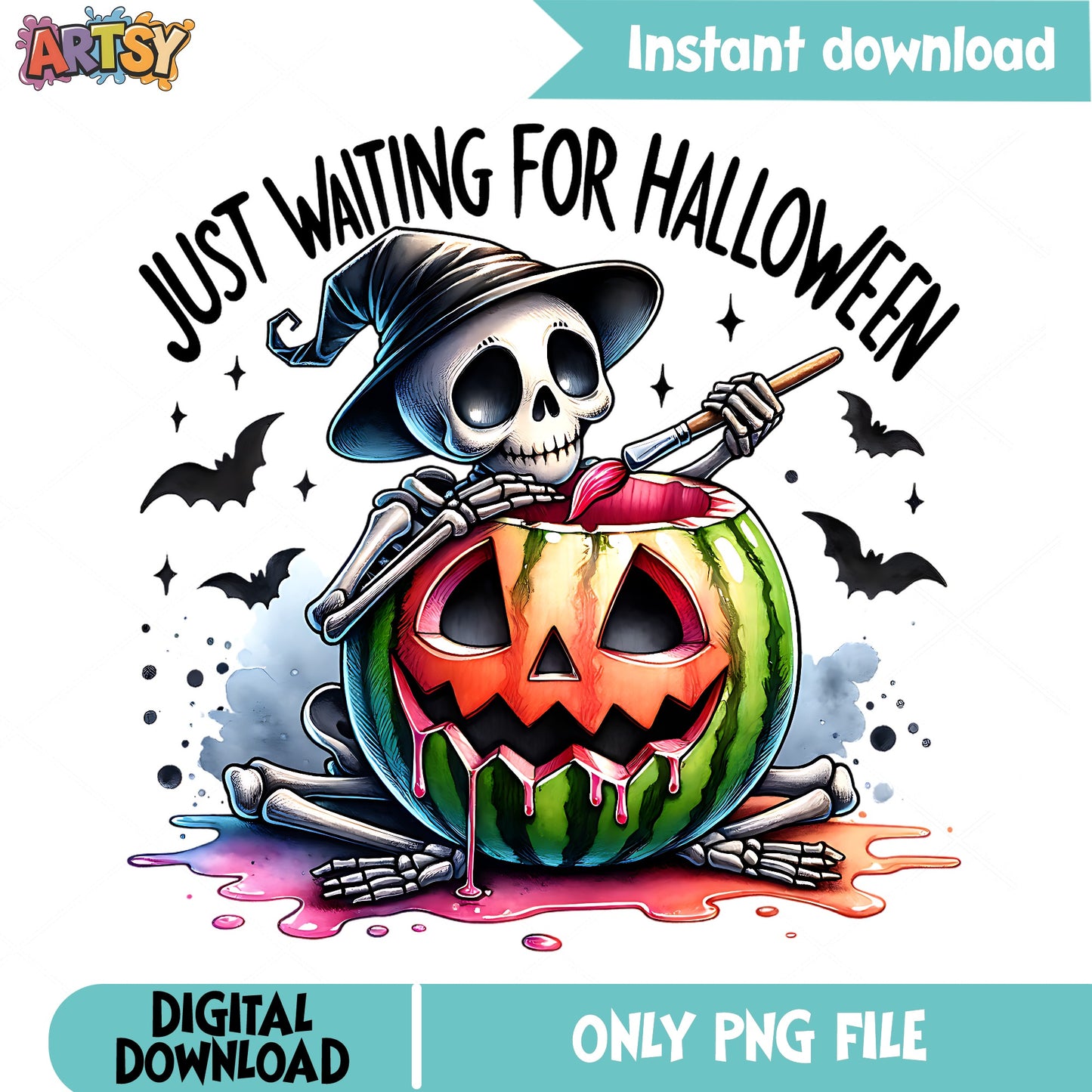 Just Waiting For Halloween Skeleton PNG, Funny Halloween PNG