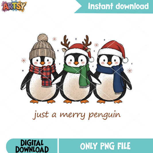 Just a merry penguin png, santa claus hat png, reindeer horn png