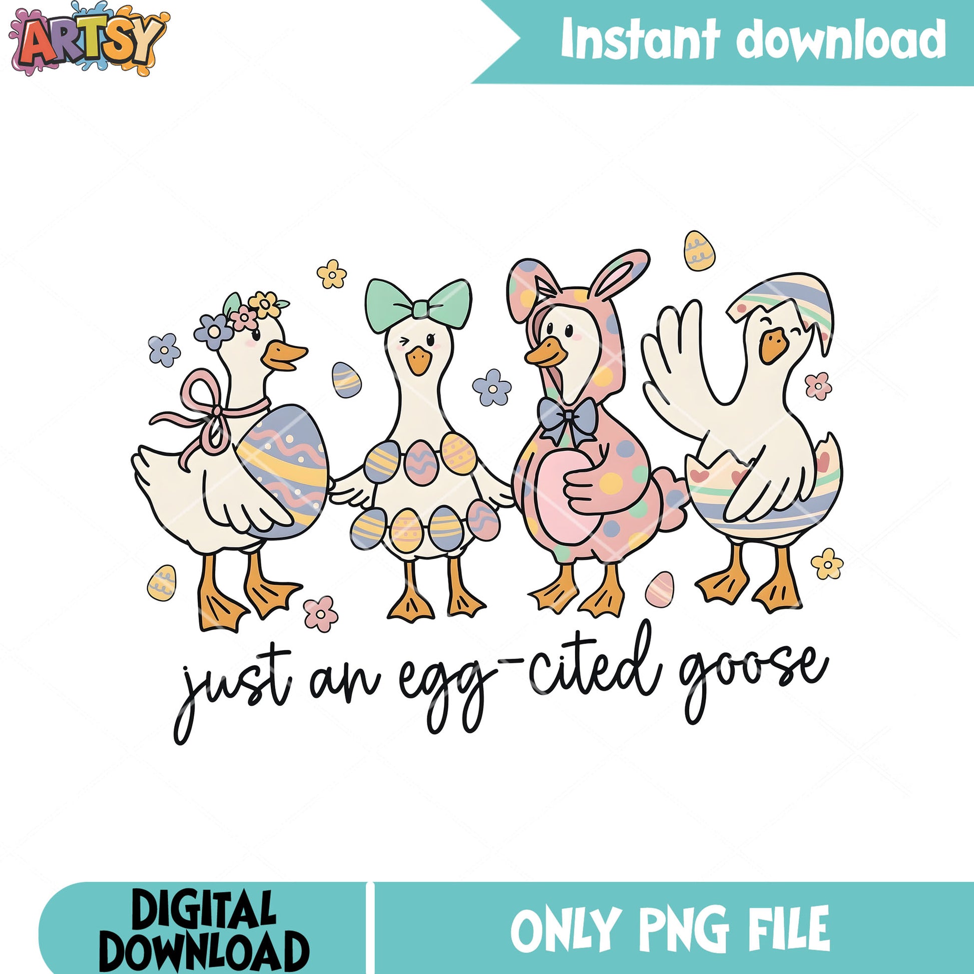 Just an egg cited goose png, funny easter png, silly goose png