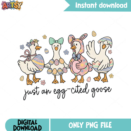 Just an egg cited goose png, funny easter png, silly goose png