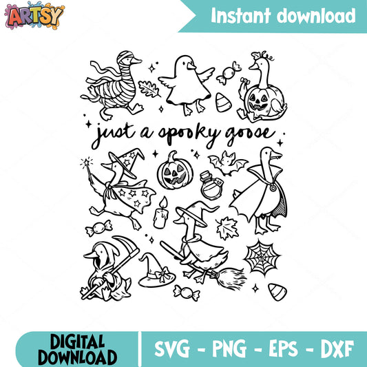 Just a spooky goose outline svg, spooky goose​ svg, silly goose svg