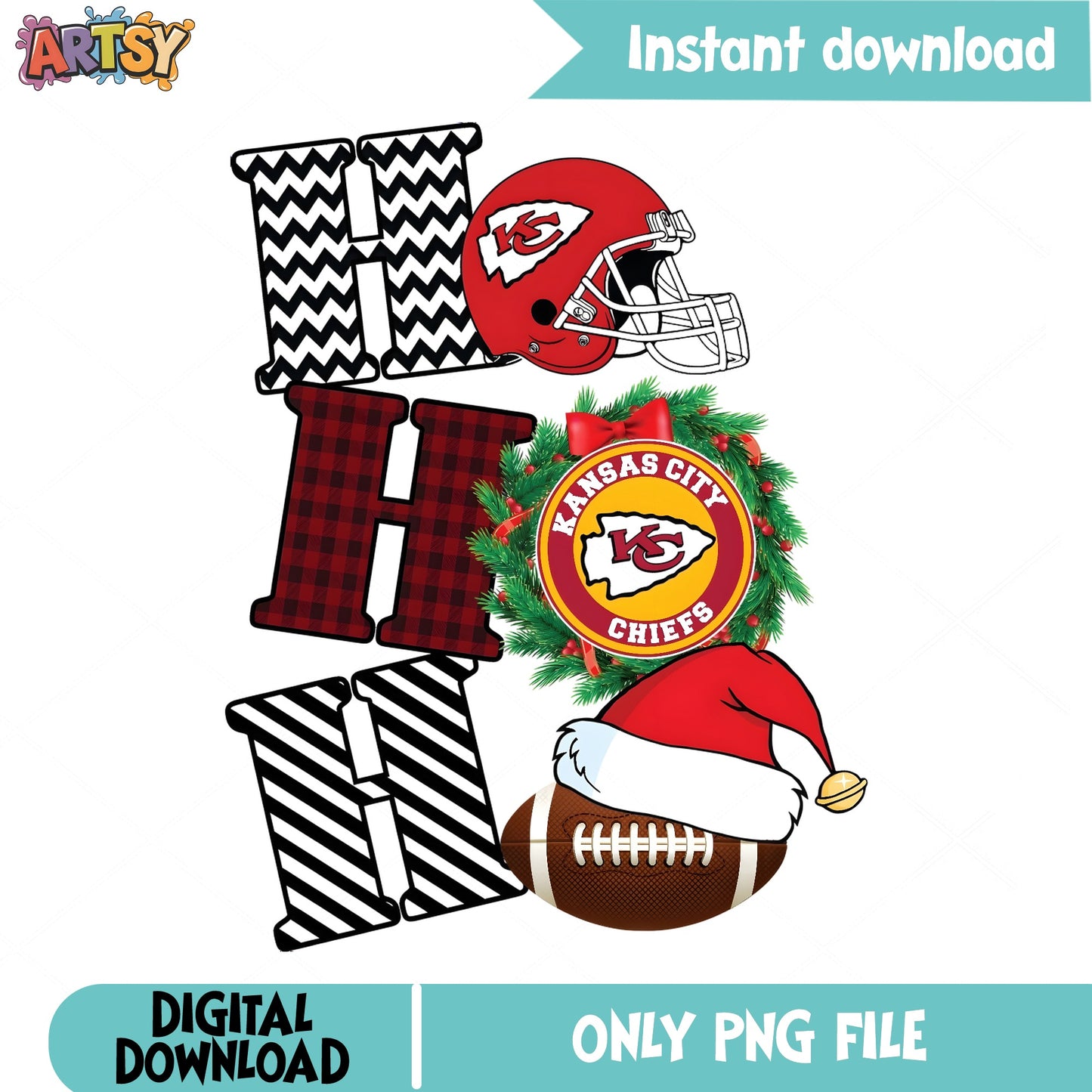 Kansas City Chiefs Ho Ho Ho PNG, Christmas Football PNG, NFL PNG
