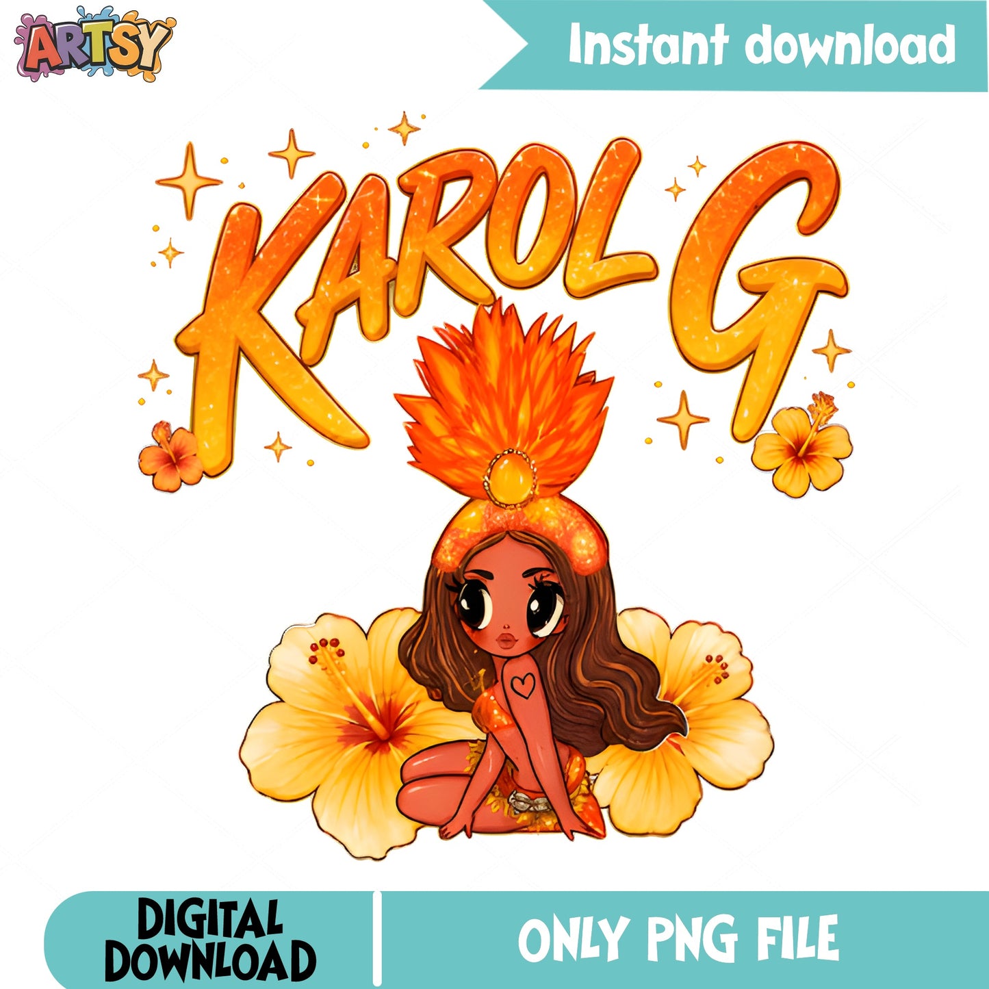 Karol G PNG Sublimation Design, Latina Music PNG, Hibiscus PNG