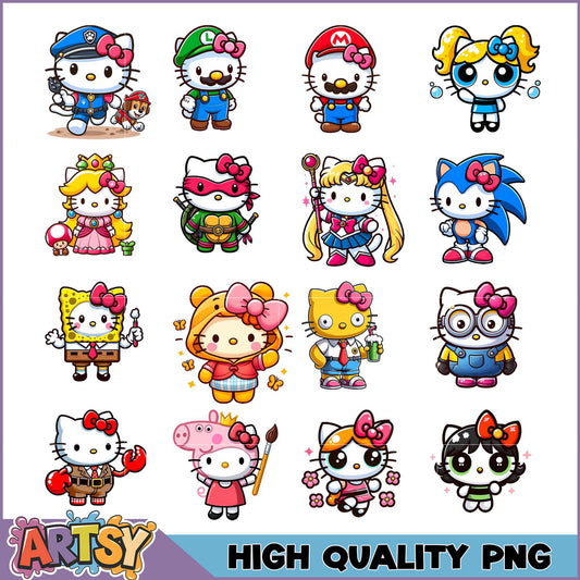 Kawaii Hello Kitty PNG Bundle 16 High-Quality Images