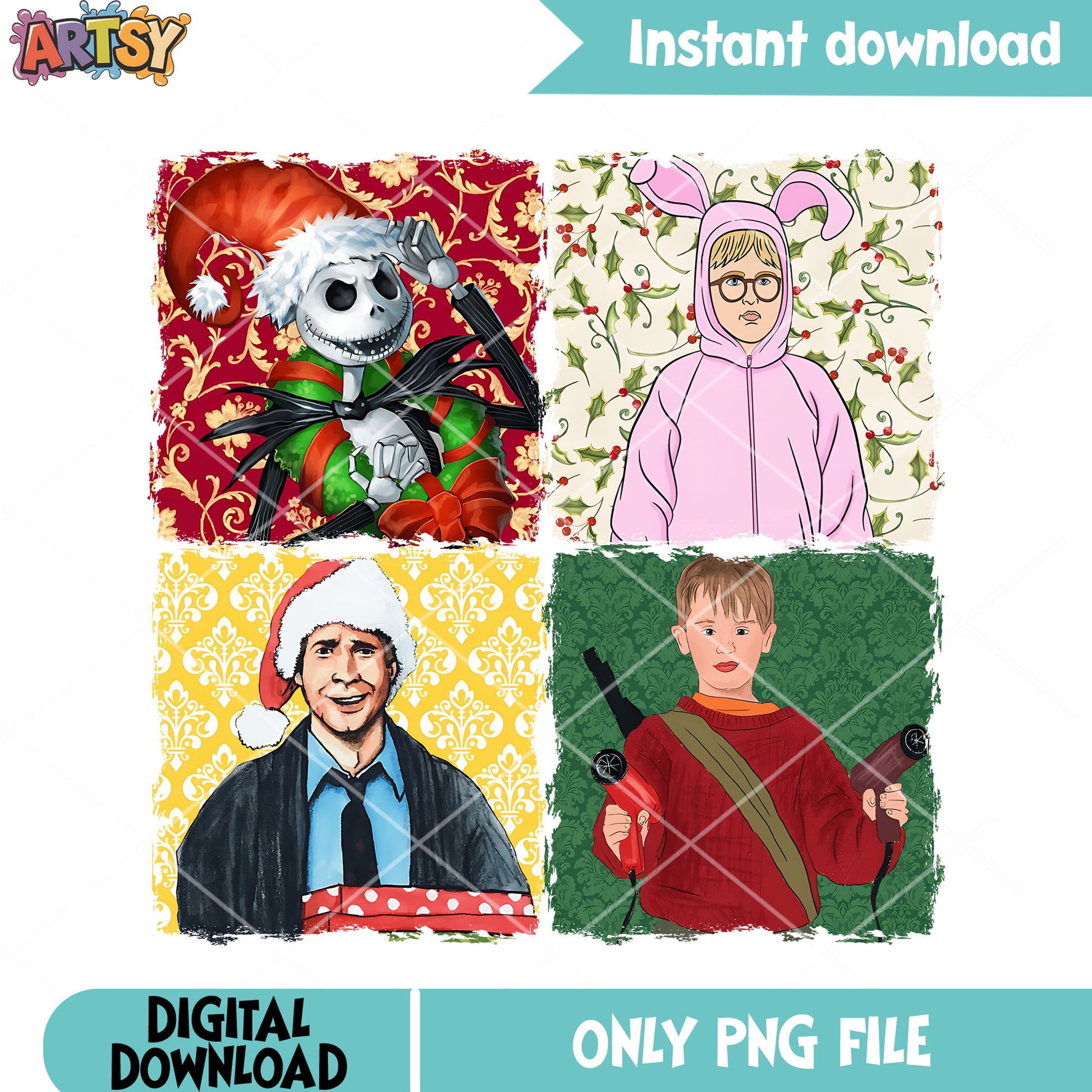 Kevin pink nightmare christmas png, clark griswold png, jack skelington png