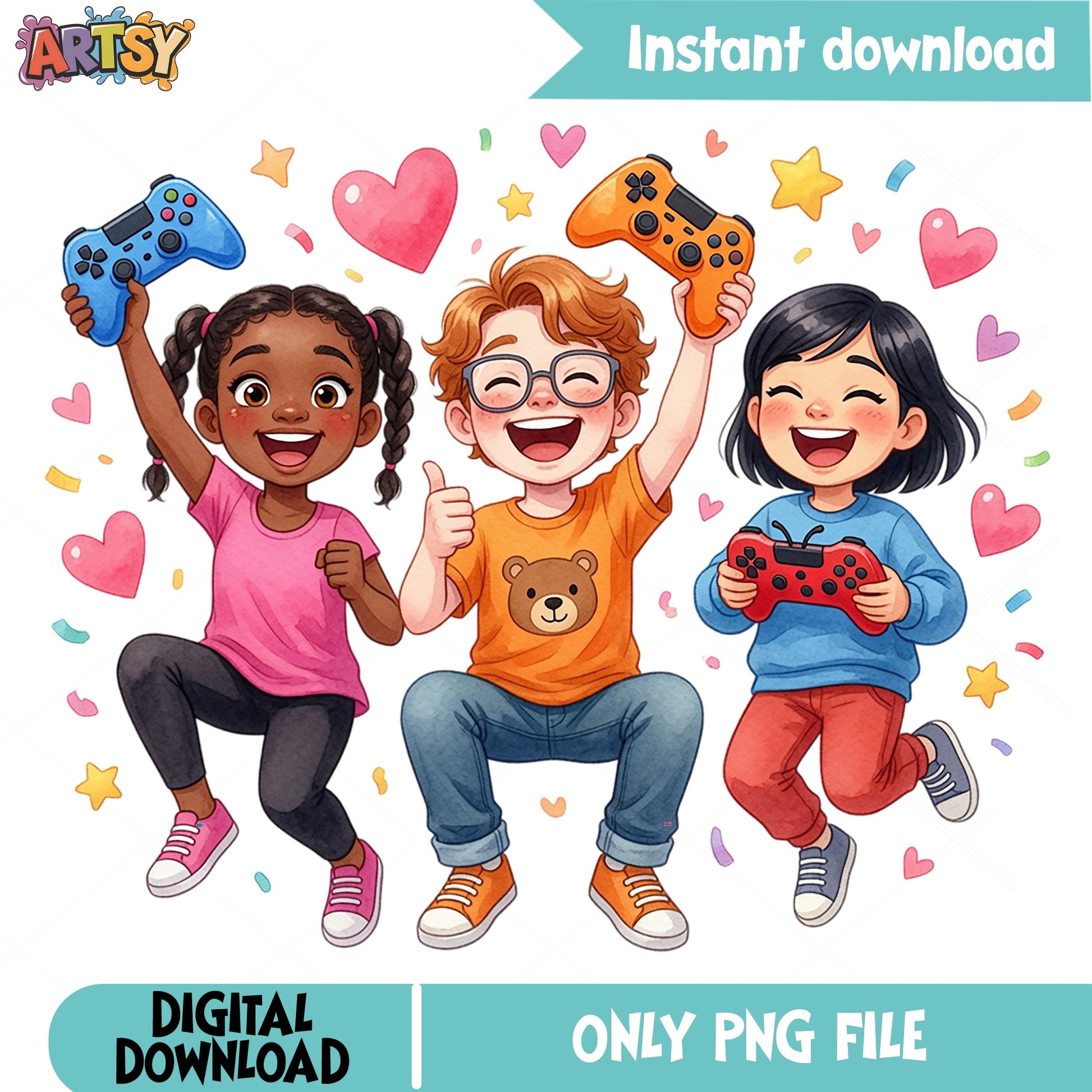 Kids Gaming Clipart PNG, Gamer Kids PNG, Video Game Controller PNG
