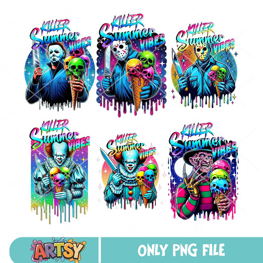 Killer summer ice cream png bundle, horror killer png, summer vibes png