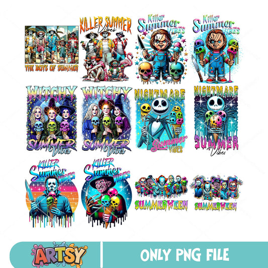 Killer summer vibes png bundle, horror killer png, summer vibes png