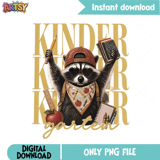 Kindergarten Raccoon PNG, Back To School PNG, First Day Of School PNG