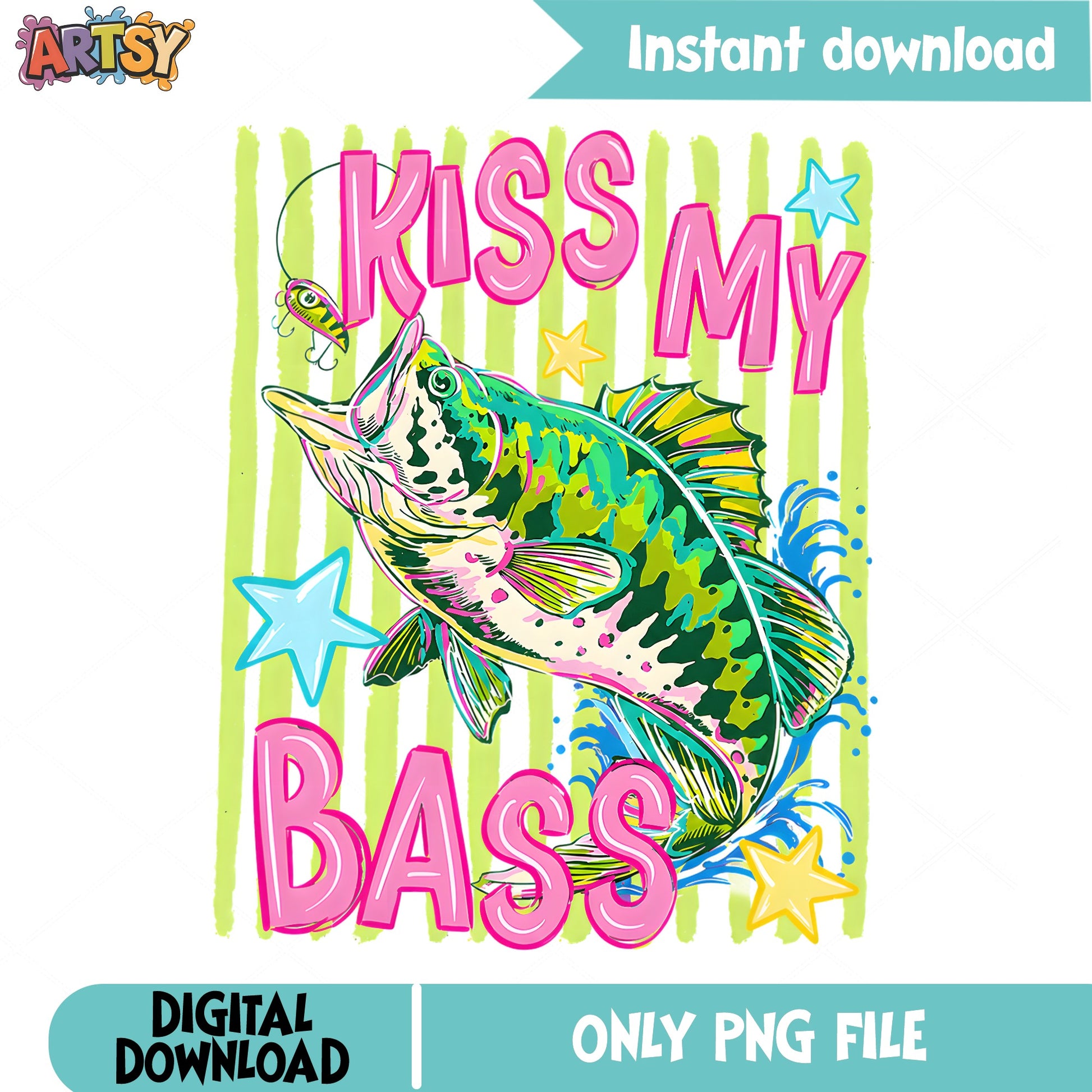 Kiss My Bass Fishing PNG, Funny Fishing Shirt PNG, Bass Fish PNG