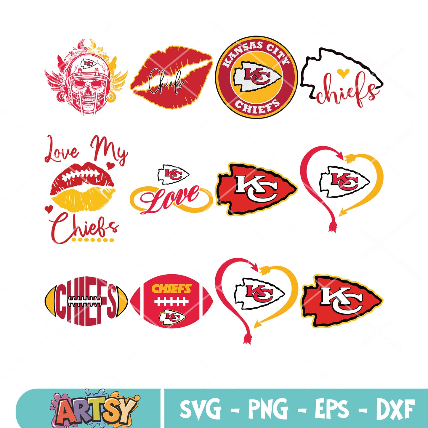 Kiss mark chief svg, Kansas City Chiefs bundle svg, skull skeleton bundle svg