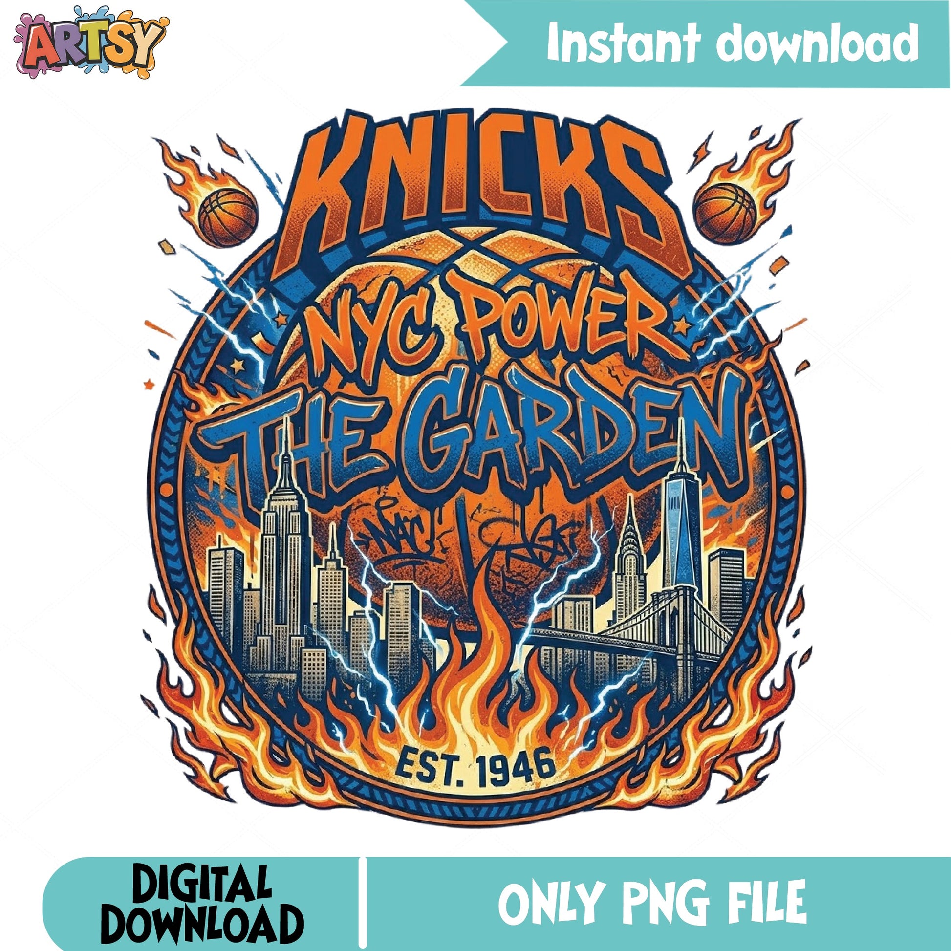 Knicks NYC Power The Garden Basketball PNG, New York PNG, NBA PNG