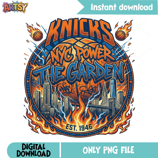 Knicks NYC Power The Garden Basketball PNG, New York PNG, NBA PNG
