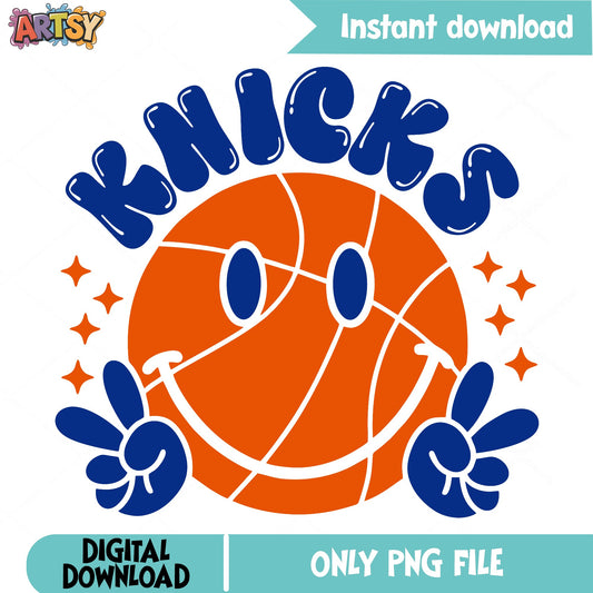 Knicks Smiley Face Basketball PNG, New York Basketball PNG, NBA Fan Shirt PNG