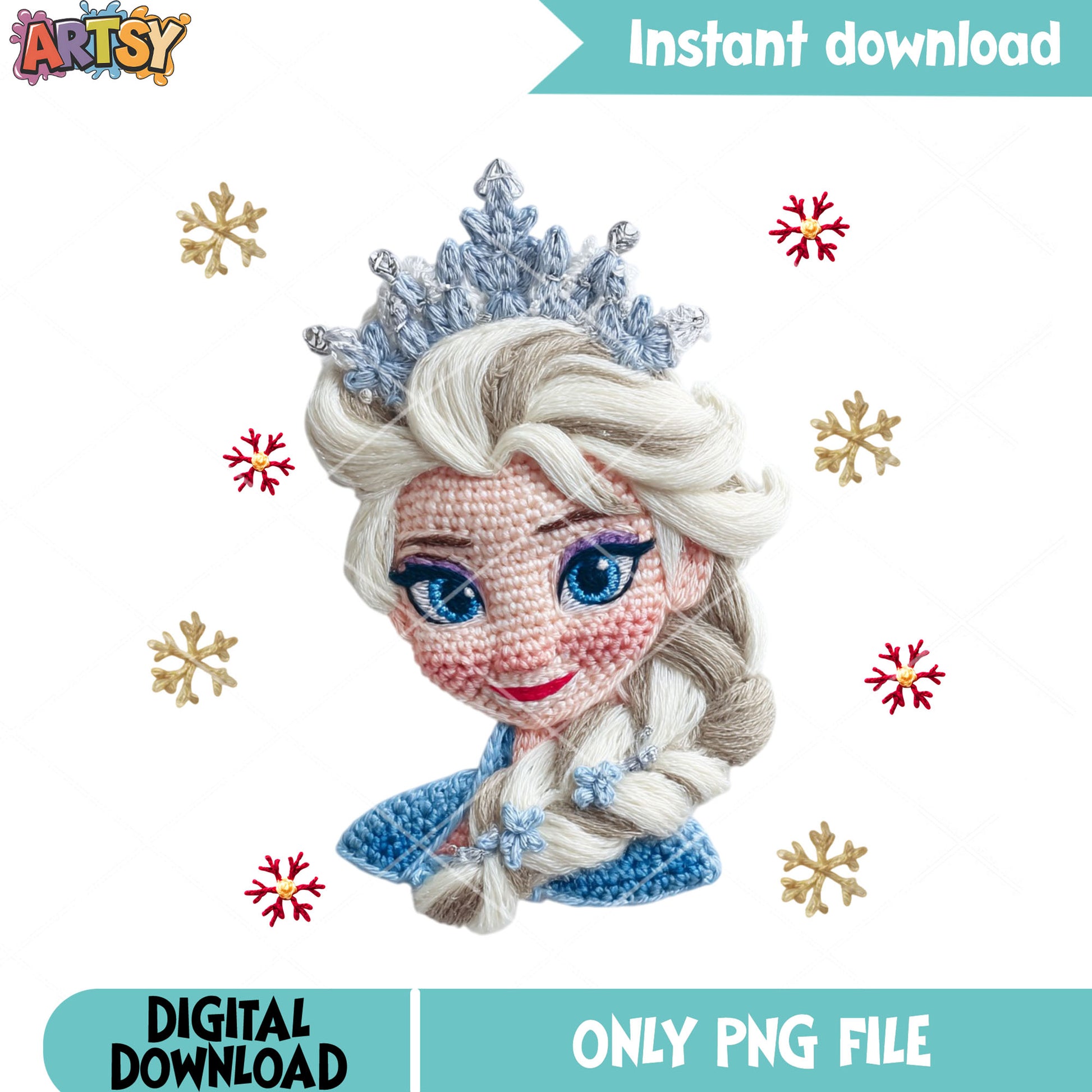 Knitting elsa disney png, disney Christmas png, elsa princess png