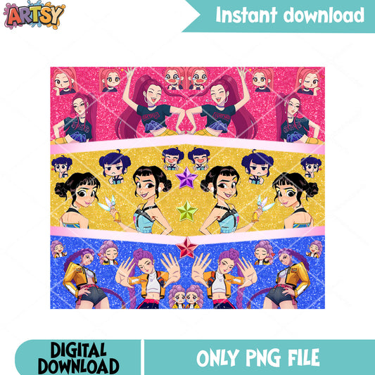 Kpop anime chibi png, sticker kpop chibi png, kpop girls png