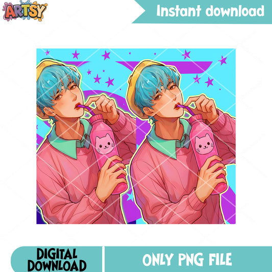 Kpop boy idol anime png, poster boy anime png, kpop anime boy png