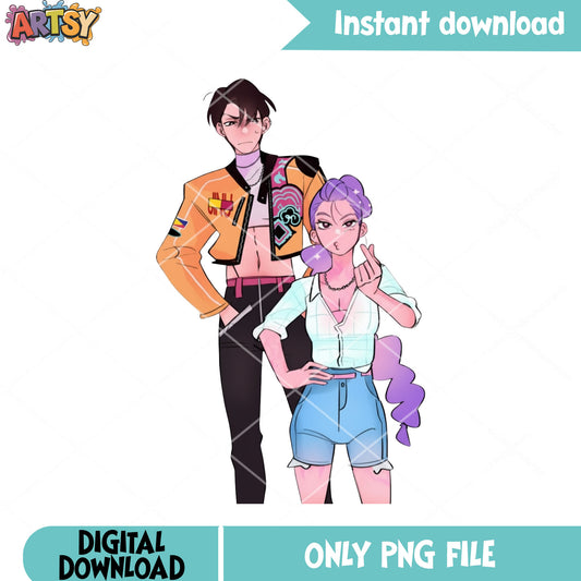Kpop couple anime png, boy girl fashion png, couple kpop png