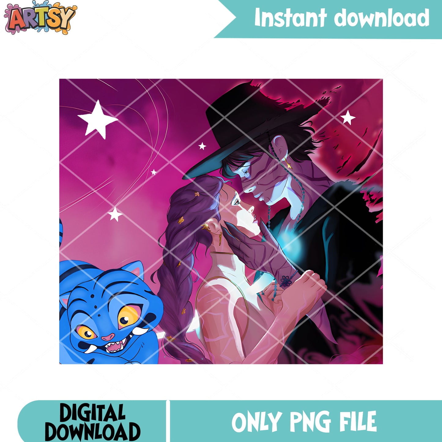 Kpop couple tiger png, poster couple anime png, love anime png
