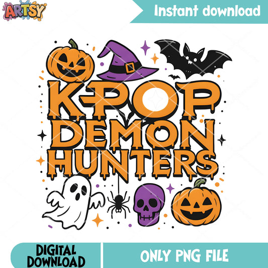 Kpop demon hunter png, purple skull skeleton png, witches hat png