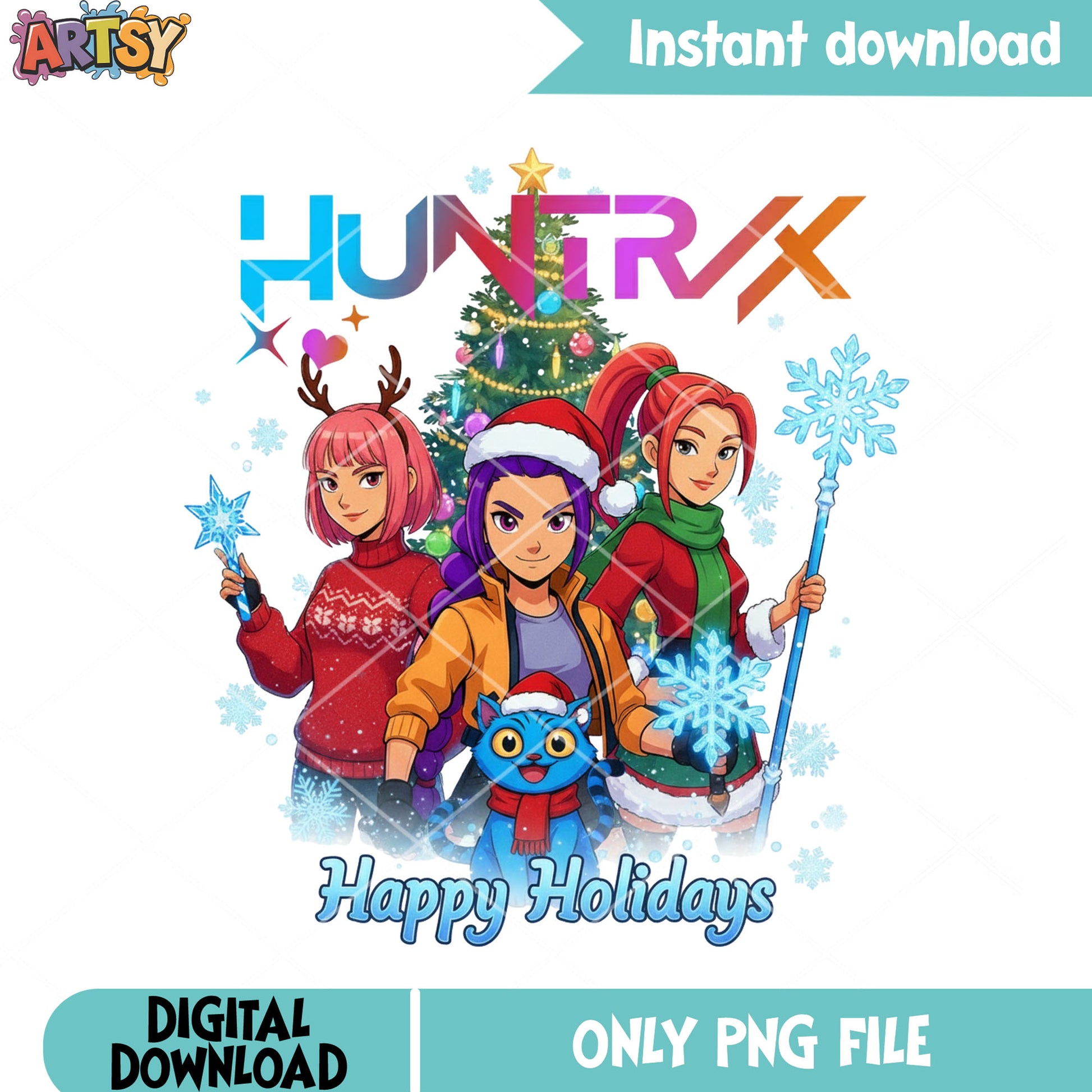 Kpop demon hunters christmas png, huntrix png, christmas tree png