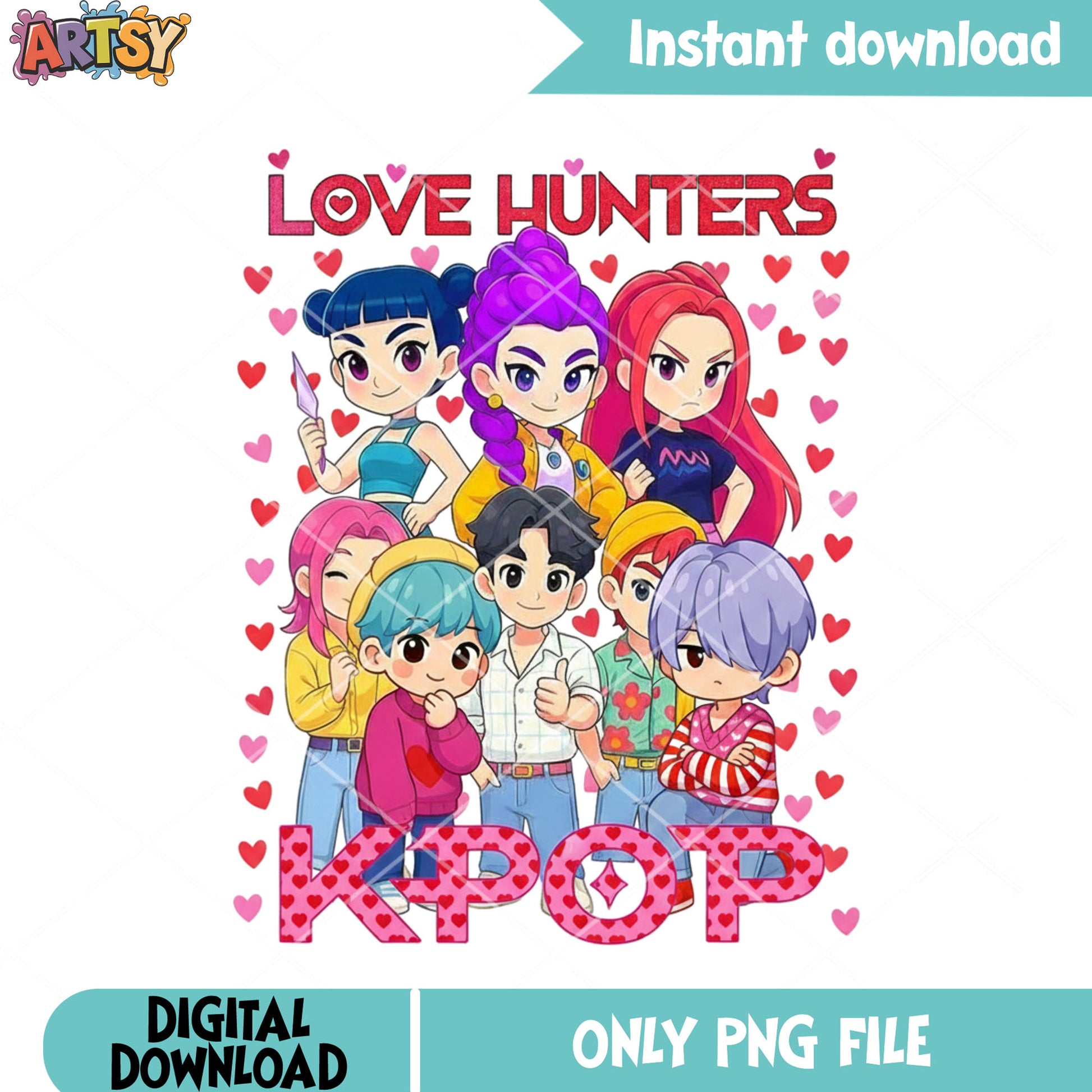 Kpop demon hunters valentines png, valentines day png, valentine huntrix png
