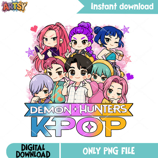 Kpop girls boys png, poster chibi kpop png, anime chibi card png
