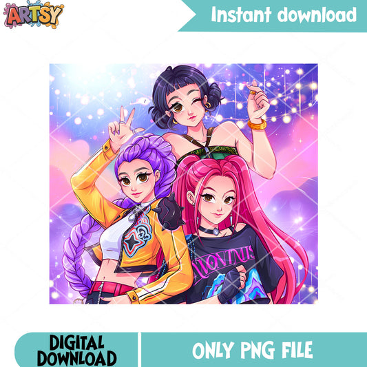Kpop girls purple pink png, pose girls png, anime girls png