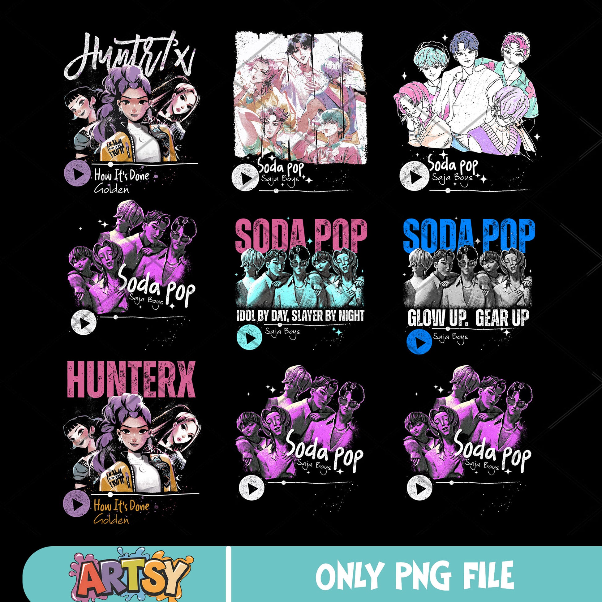 Kpop hunters song png bundle, saja boys band png, kpop hunters png