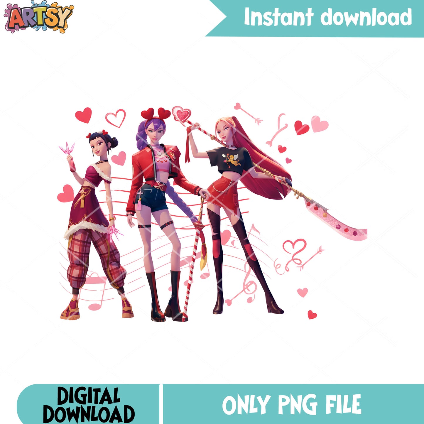 Kpop hunter valentines png, huntrix team png, valentines season png