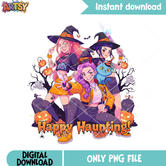 Kpop huntrix team png, scary pumpkin png, kpop demon hunter png