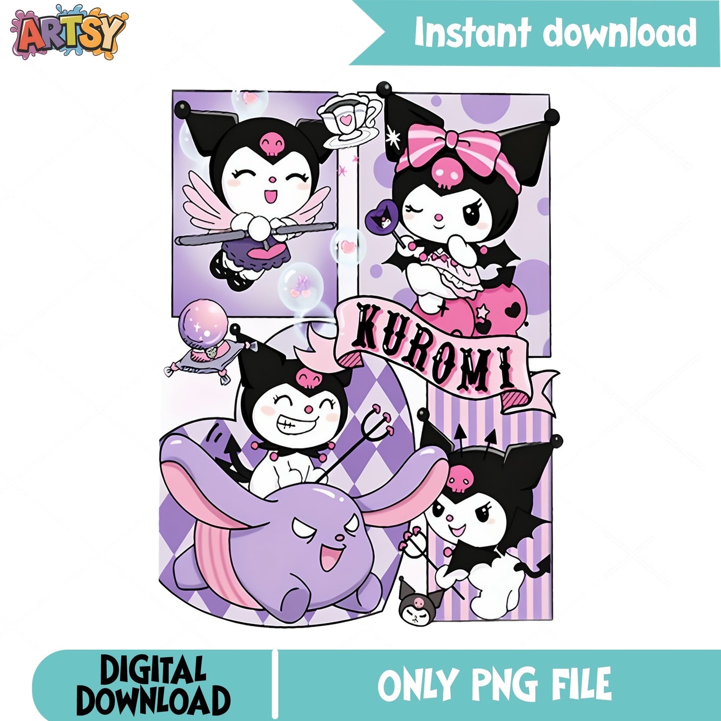 Kuromi Bundle PNG, Sanrio Kawaii PNG, Cute Clipart PNG