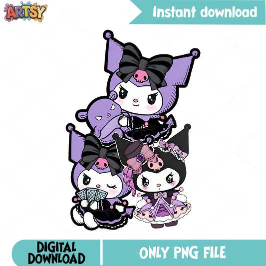 Kuromi Bundle PNG, Sanrio Kuromi Clipart, Cute Kuromi PNG