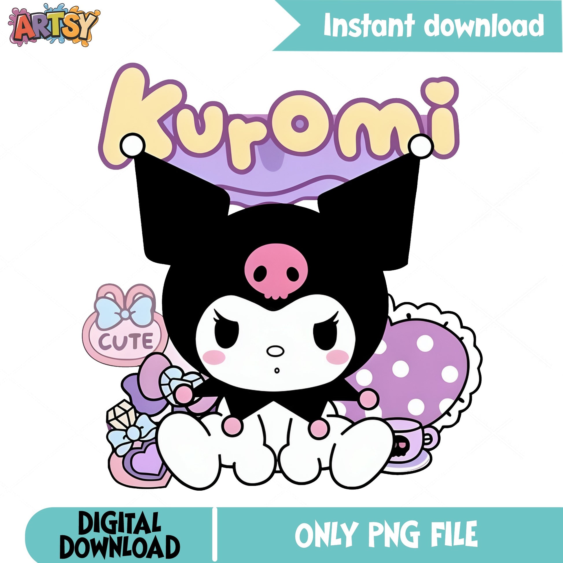 Kuromi Cute Clipart PNG, Sanrio Kawaii PNG, Digital Download PNG