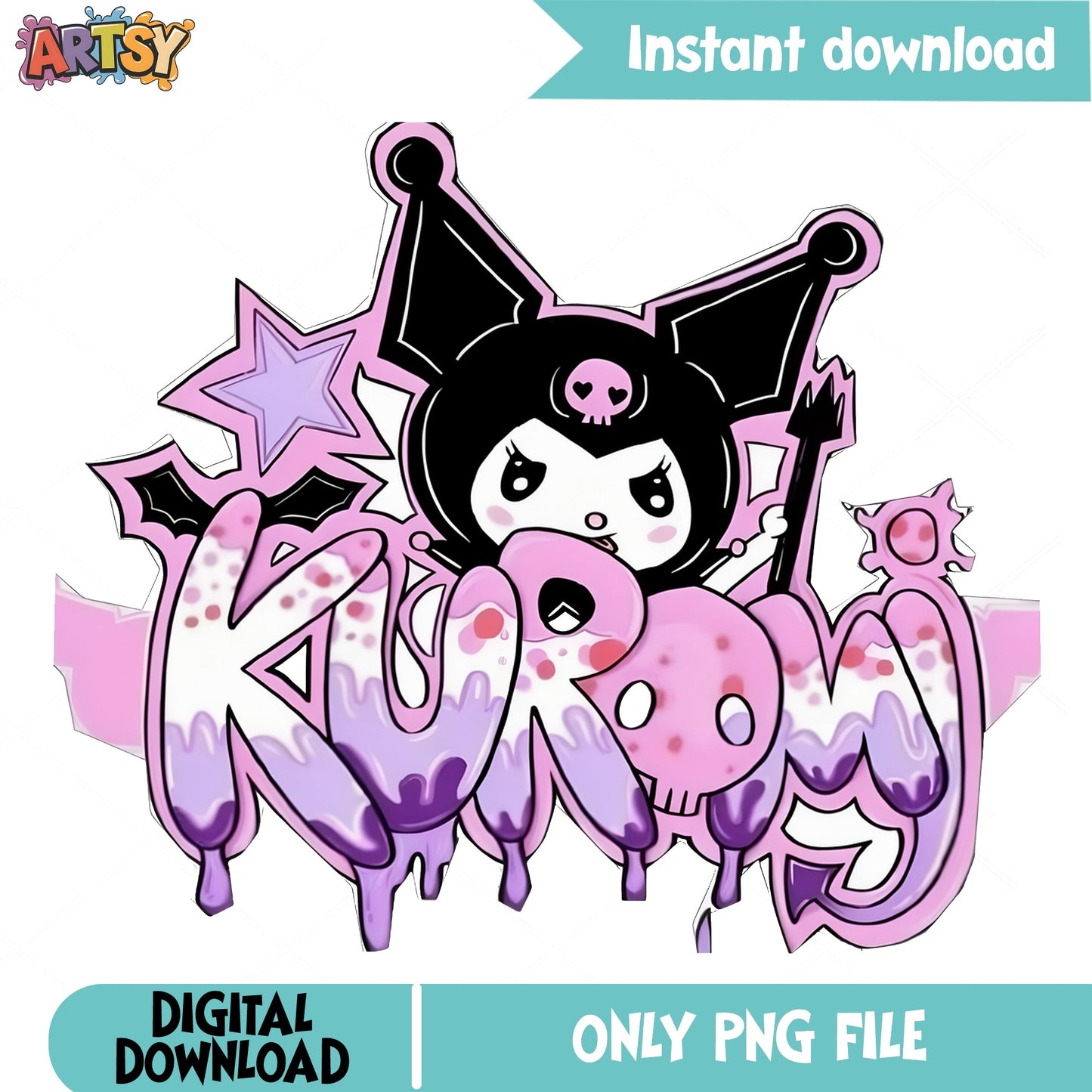 Kuromi Graffiti Drip PNG, Sanrio Kuromi PNG, Cute Goth PNG
