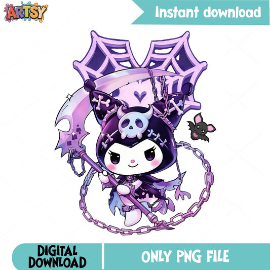Kuromi Halloween Grim Reaper PNG, Sanrio PNG, Halloween PNG