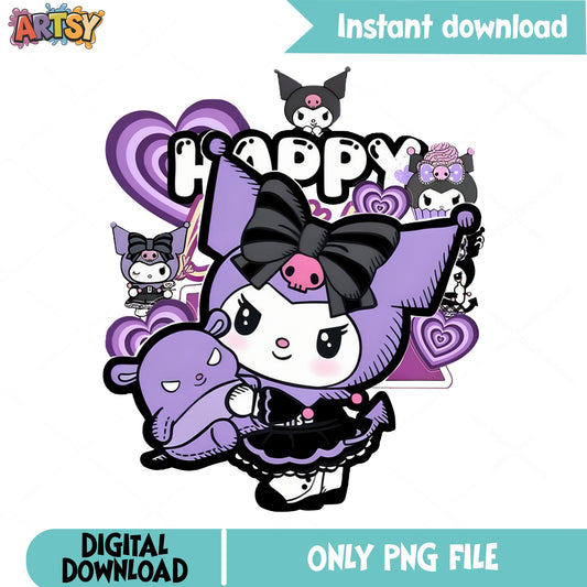 Kuromi Happy Birthday PNG, Sanrio Kuromi PNG, Cute Kuromi PNG