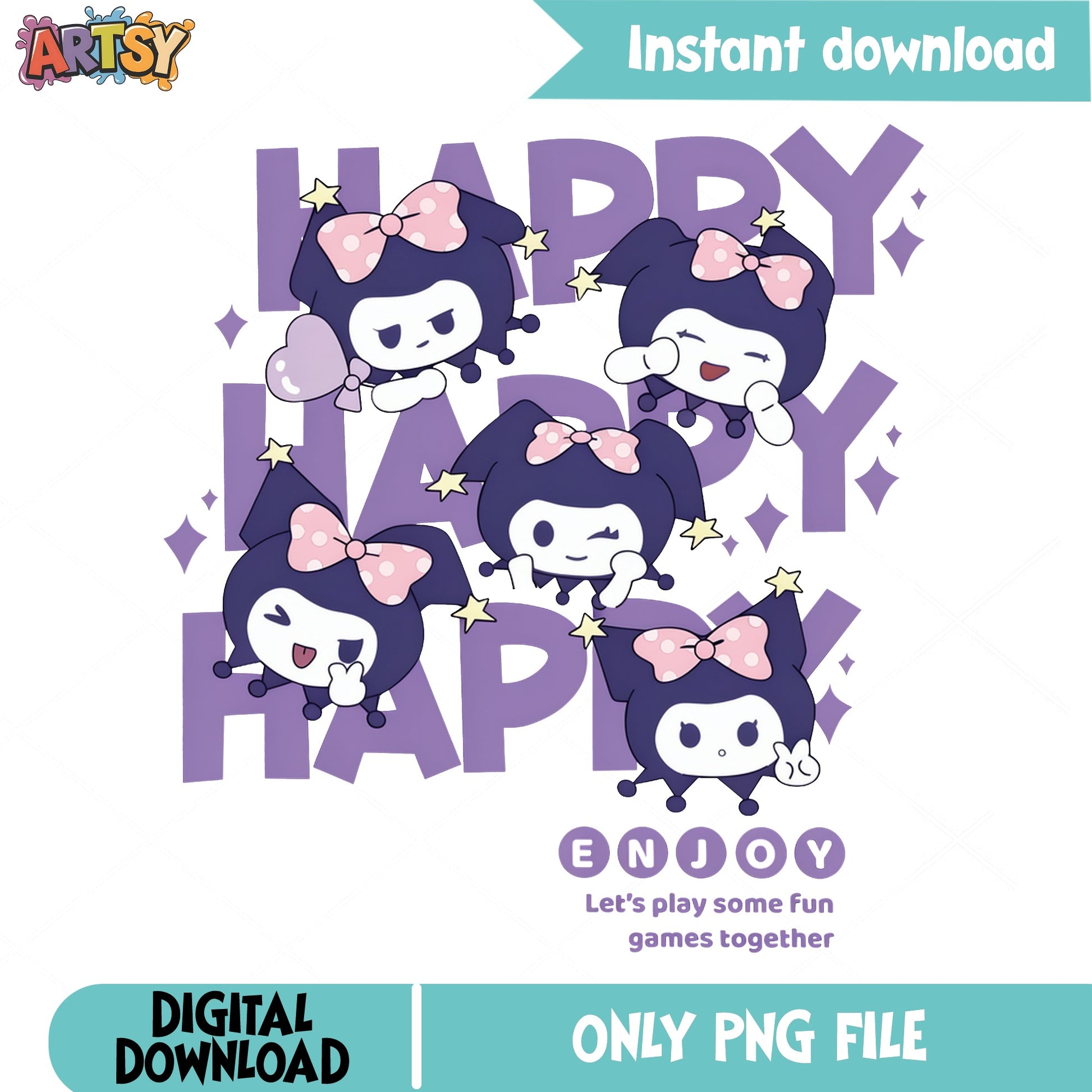 Kuromi Happy Bundle PNG, Sanrio Kuromi PNG, Cute Kawaii PNG