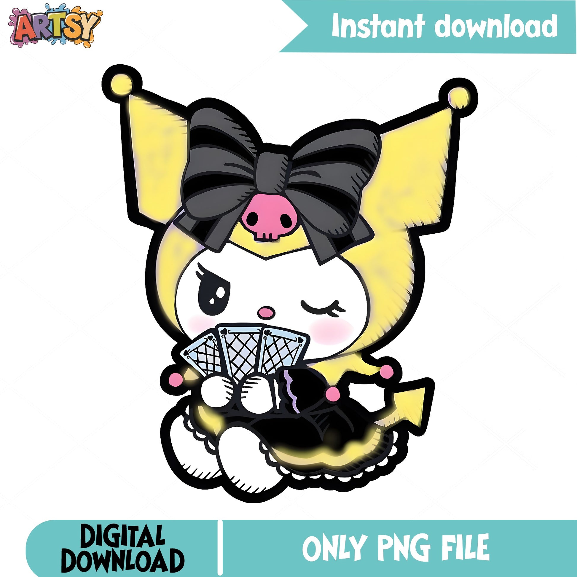 Kuromi Holding Cards PNG, Sanrio Clipart, Cute Kuromi PNG