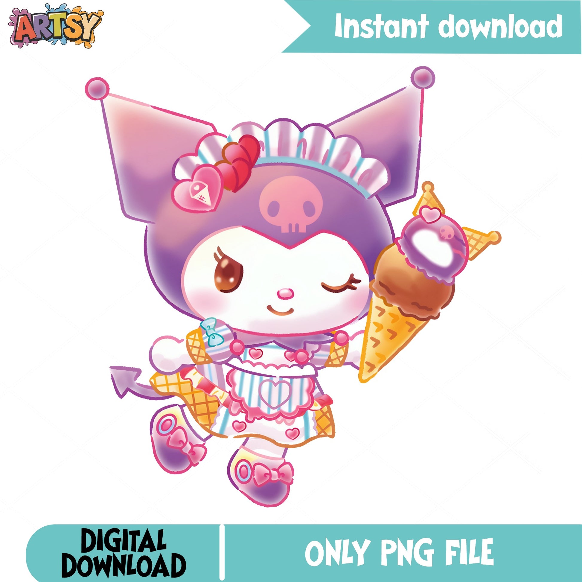 Kuromi Ice Cream PNG, Sanrio Kawaii PNG, Cute Kuromi PNG