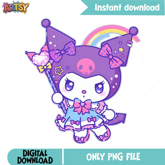 Kuromi Magical Girl PNG, Sanrio Kawaii PNG, Kuromi Clipart PNG