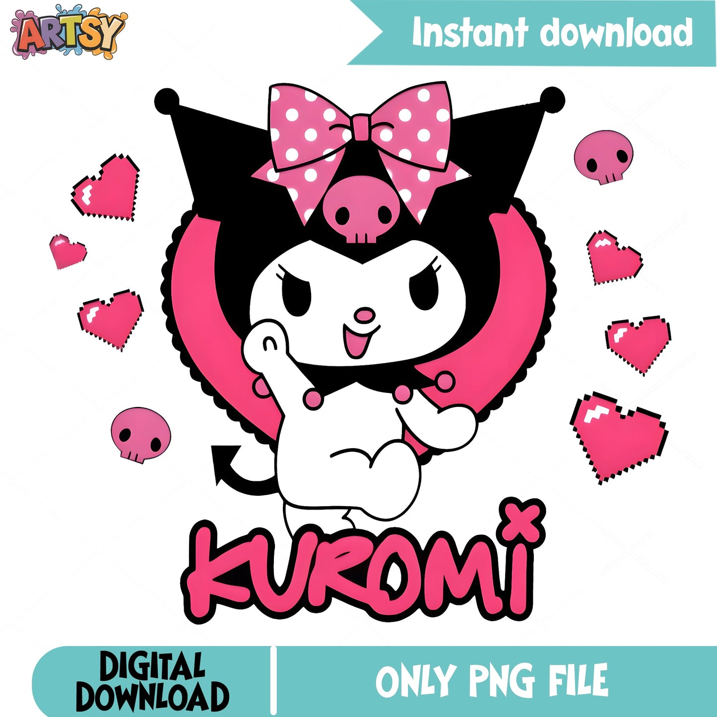 Kuromi Pink Heart Valentine PNG, Sanrio PNG, Kuromi PNG