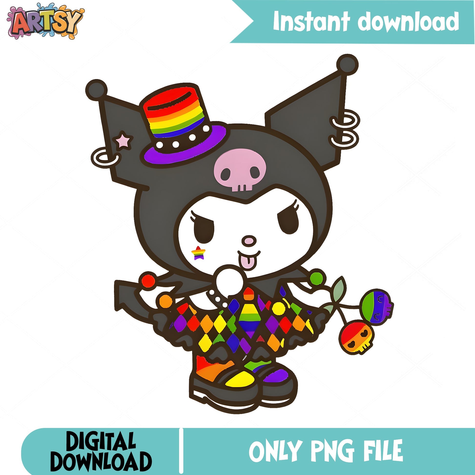 Kuromi Rainbow Pride PNG, Sanrio Kuromi PNG, Pride Month PNG