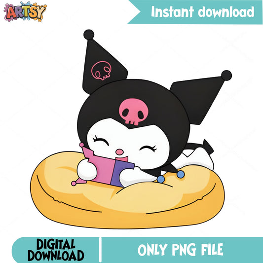 Kuromi Reading Book PNG, Sanrio Clipart, Cute Kawaii PNG