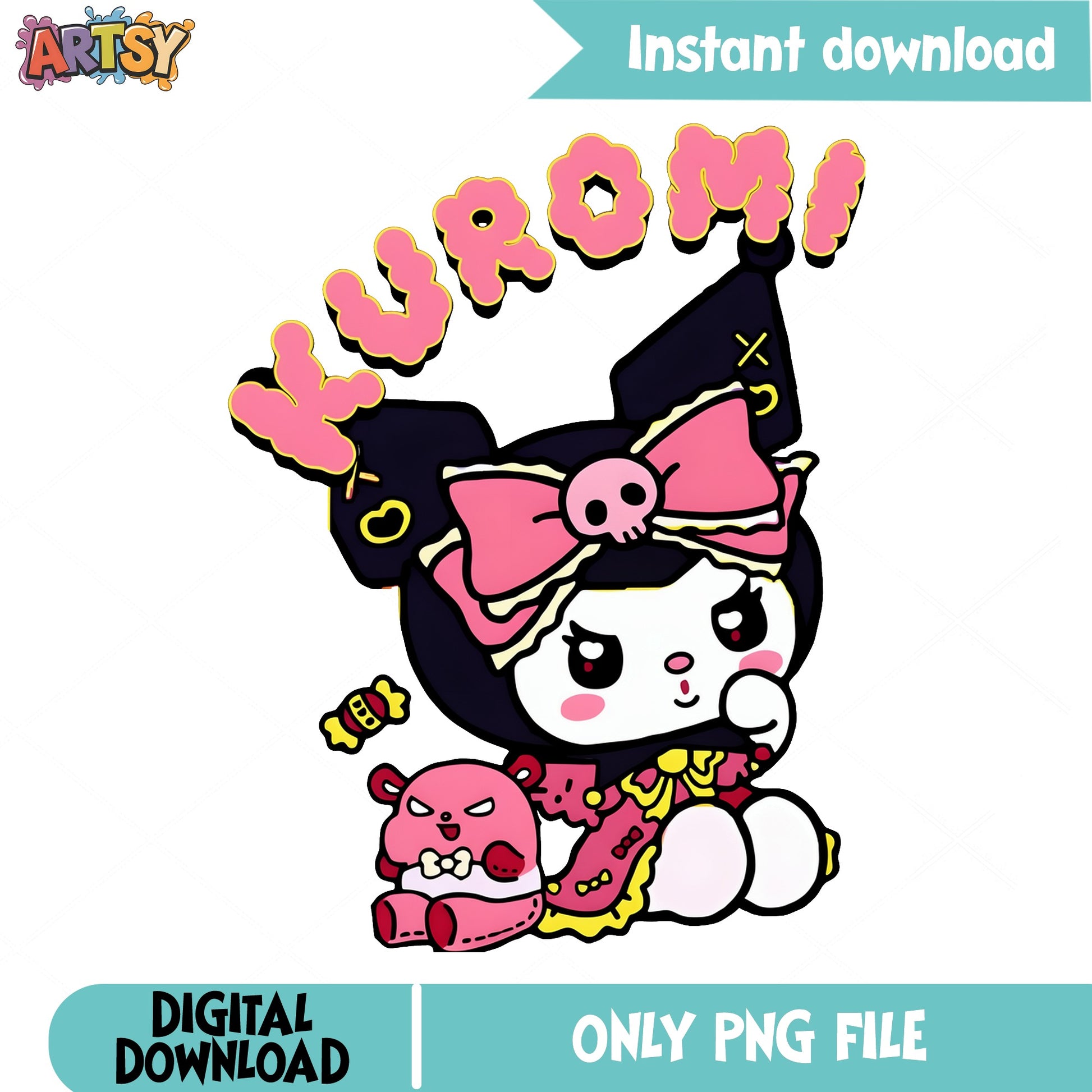 Kuromi Sanrio PNG, Cute Kawaii Clipart, Digital Download PNG
