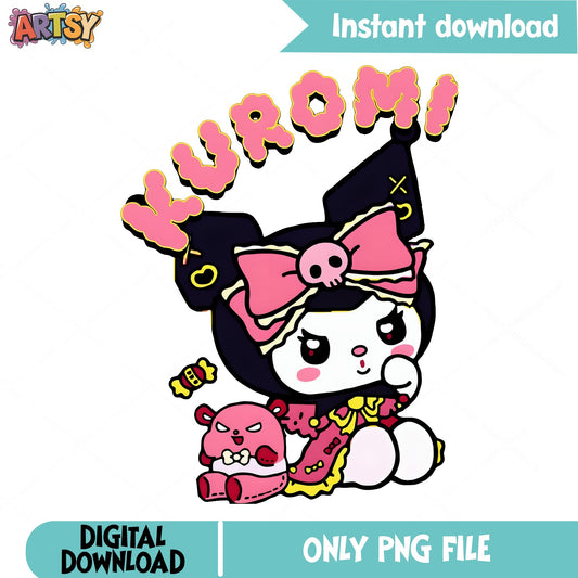 Kuromi Sanrio PNG, Cute Kawaii Clipart, Digital Download PNG