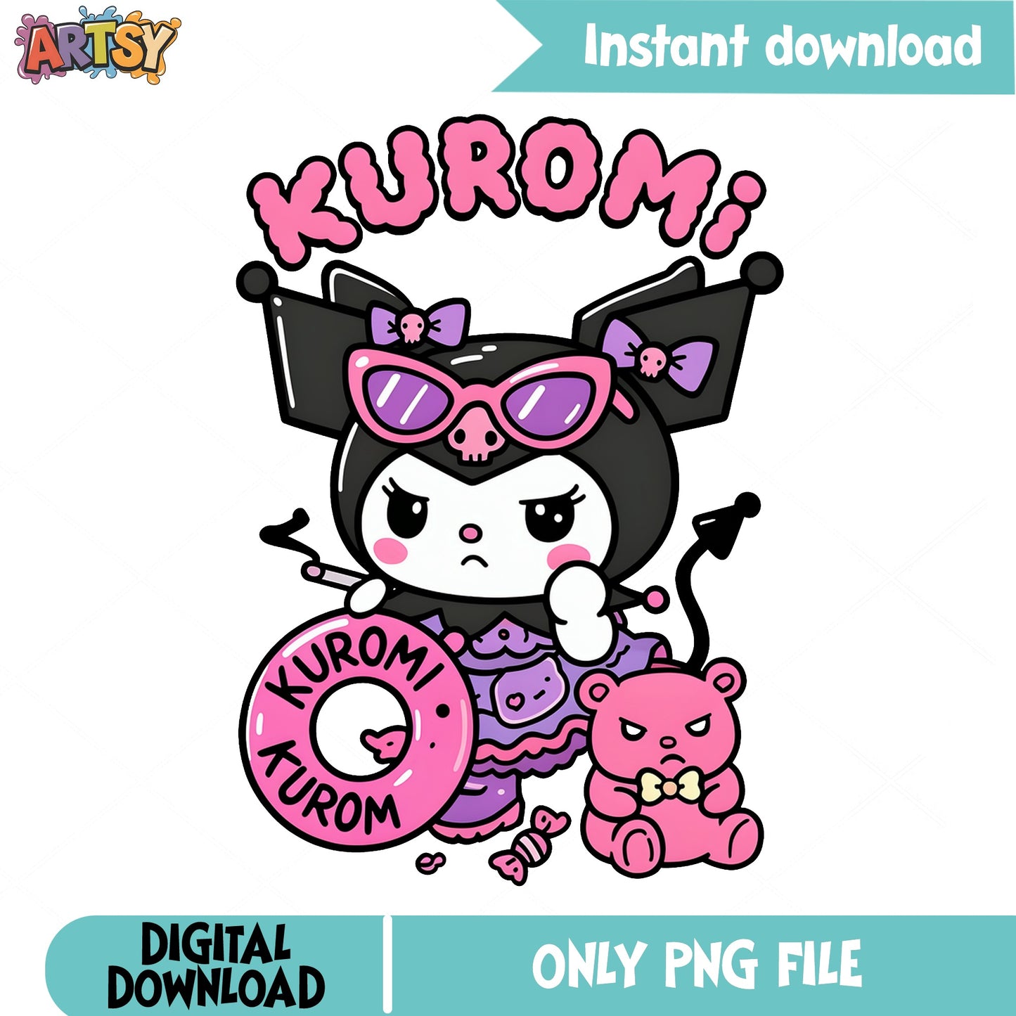 Kuromi Summer Beach PNG, Sanrio Kawaii PNG, Cute Kuromi PNG